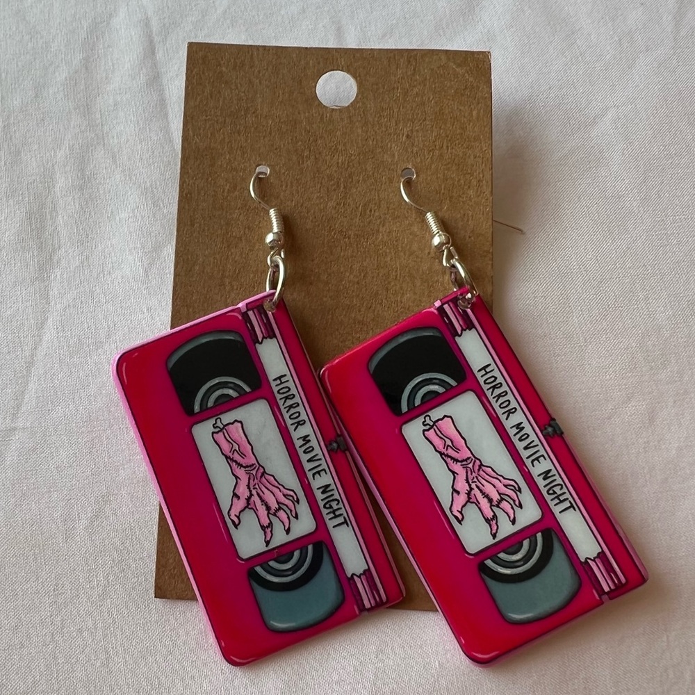 Horror movie night VHS acrylic earrings